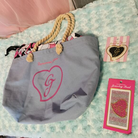 Gyaru Tote Bag + Rhinestone Phone Sticker Lot Y2K Kawaii Glamorous Jane Purse - Picture 1 of 13